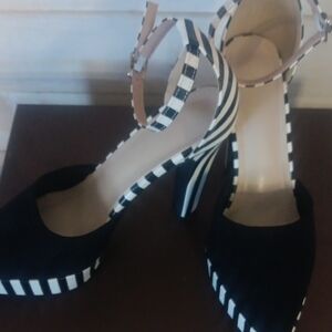 Elegant Black and White Striped Heels
